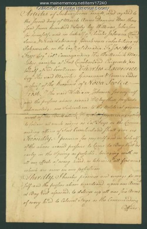 Acadian Submission to the British. MMN #17240.